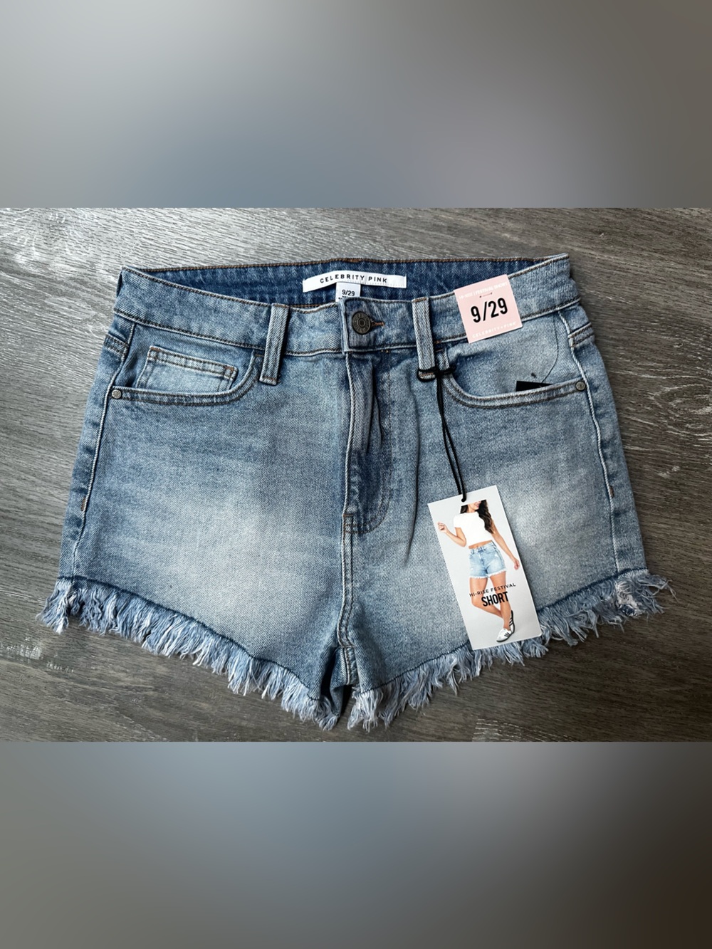 Celebrity Pink Light Blue Frayed Hem Denim Shorts